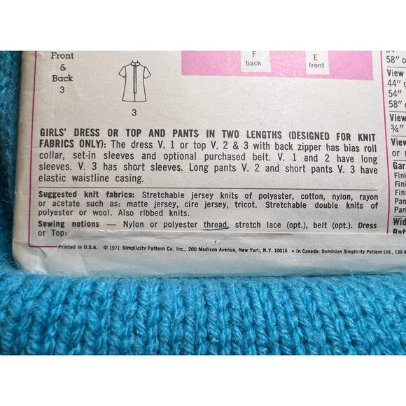 Simplicity 9589 Sewing pattern Girls A line dress pants shorts top 1960s size 7 - Picture 5 of 6